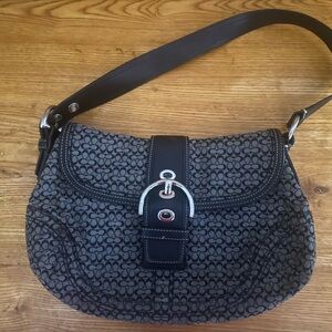 Coach Black Monogram Shoulder Bag with Silver Buckle